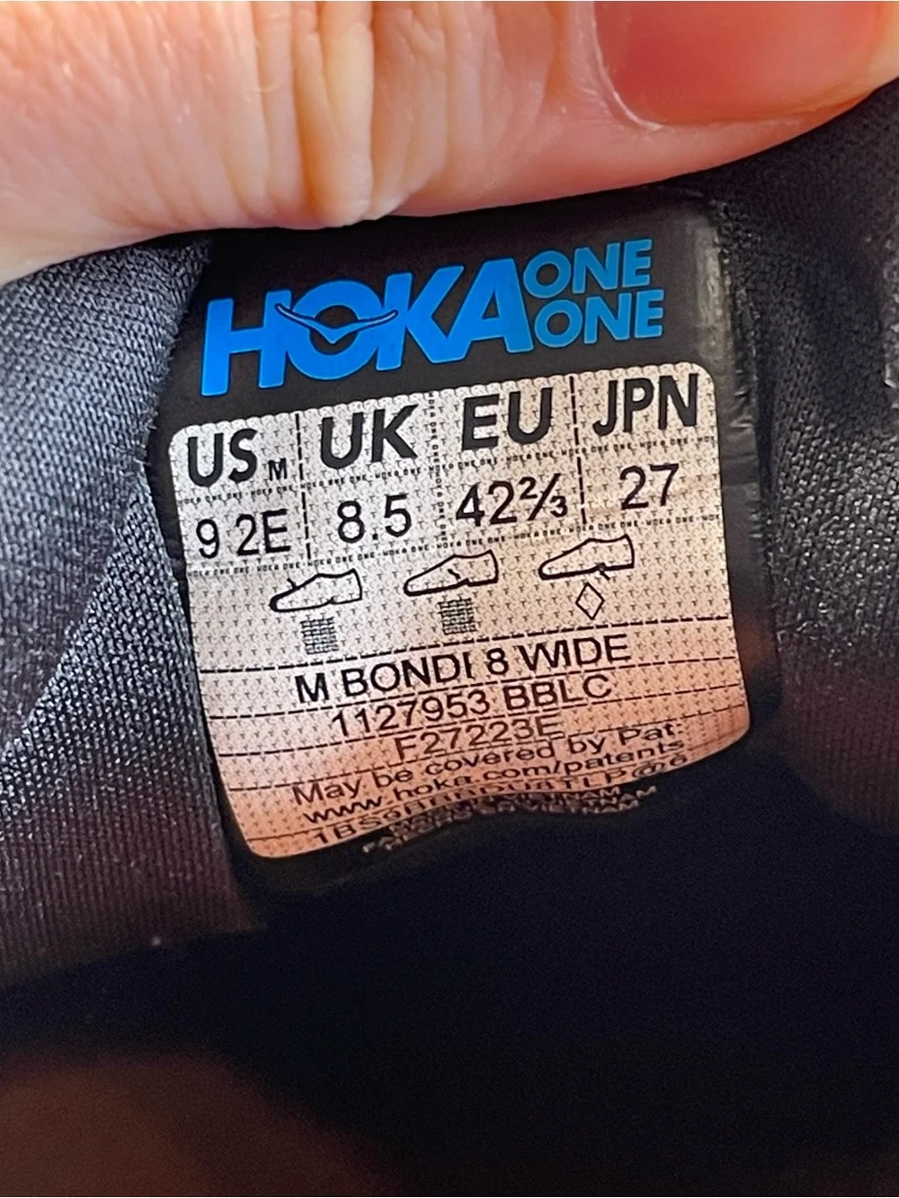 Hoka One One Bondi 8 Wide 2E Black Shoes Size 9 Men’s